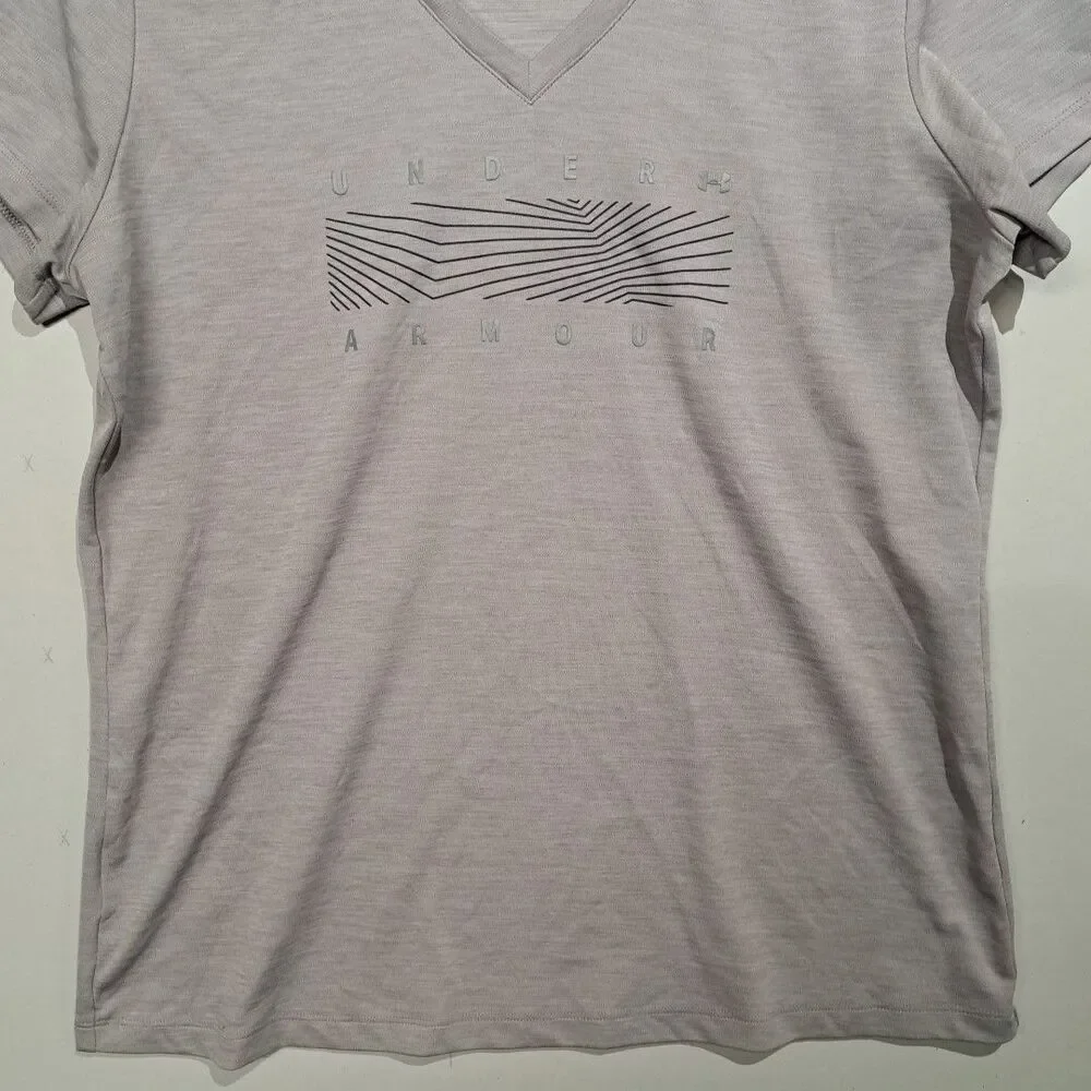 Under Armour Heatgear T Shirt Womens Large L LG V Neck Gray - Picture 5 of 8